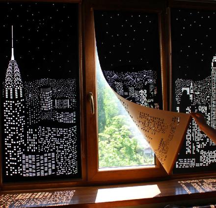 These HoleRoll Blackout Curtains Use Hole Cutouts To Create Incredible City Landscape Designs