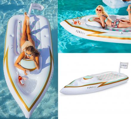 This Mini Yacht Shaped Pool Float Has a Little Ice Cooler In The Front