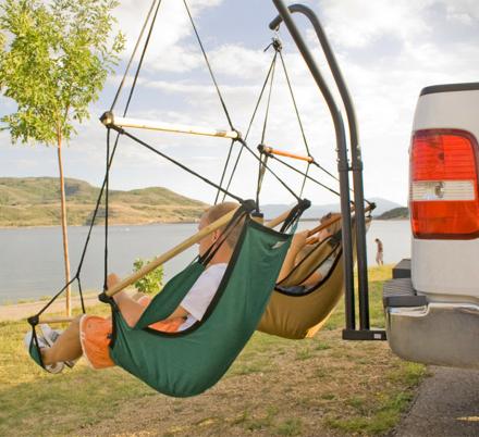 This Trailer Hitch Hammock Stand Lets You Set Up Dual Lounge Chairs On Your Truck Or SUV