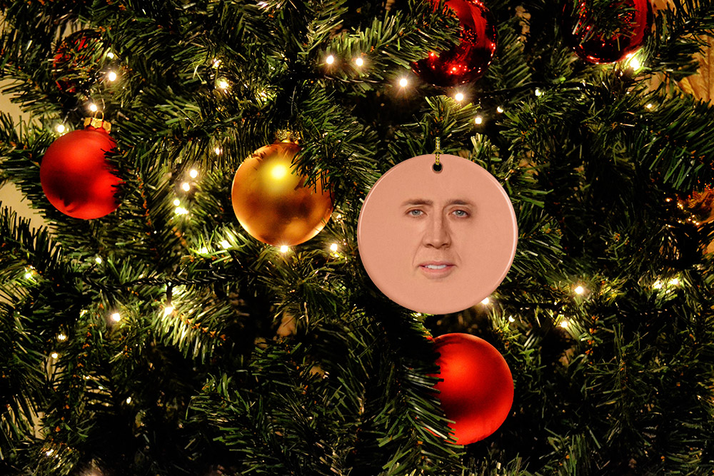 Nicolas Cage Face Christmas Ornament - Funny white elephant gift