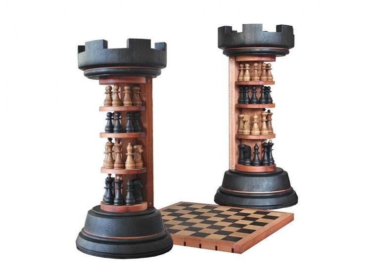 Rook Tower Pack-away Wooden Chess Board - Rook piece shaped wooden chess board - beautiful design wooden chess board with flexible board Rook Tower Pack-away Wooden Chess Board - Rook piece shaped wooden chess board - beautiful design wooden chess board with flexible board